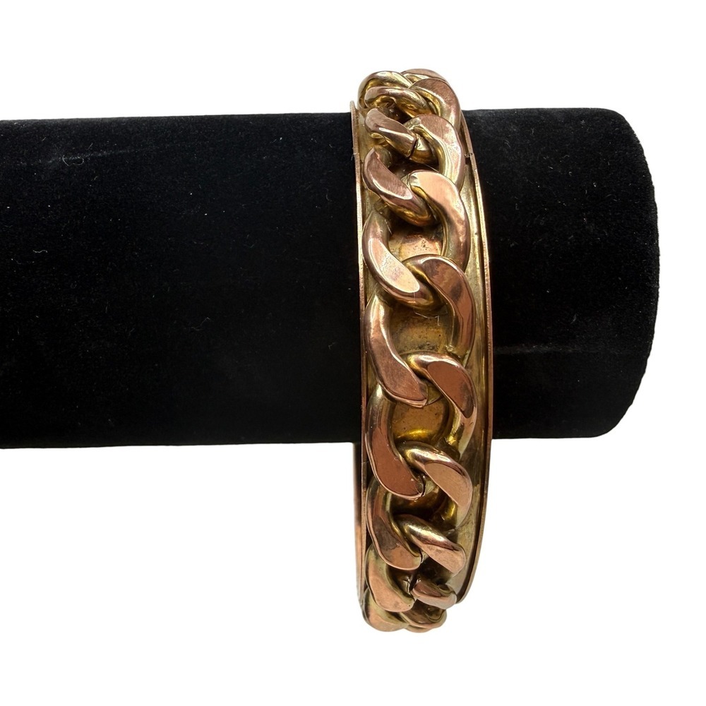 Vintage Tone Chain Link Bangle Bracelet Gold Copper Brass Finish Jewelry Sz 9.25